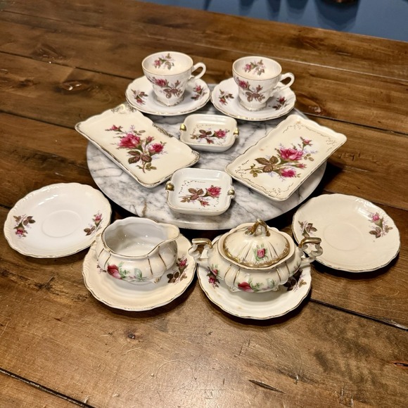 Royal Sealy China Other - 15pc VTG 50s MCM Royal Sealy Japan Moss Rose Porcelain China Miniature Tea Set